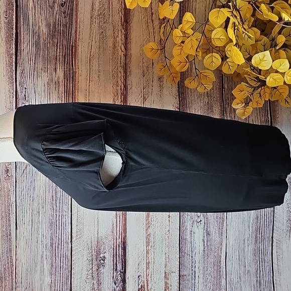 MICHAEL MICHAEL KORS BLACK PLEATED SHORT FLUTTER SLEEVE PULLOVER TOP - Picture 6 of 9